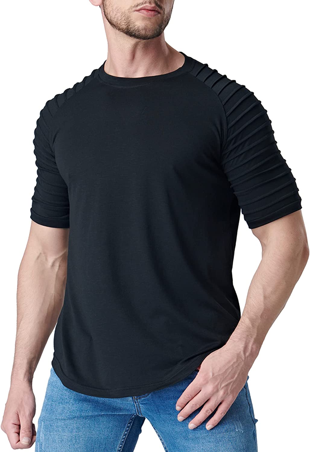 Liberty Imports 3-Pack Men's Pleated Sleeve Muscle Workout T Shirts - Image 3